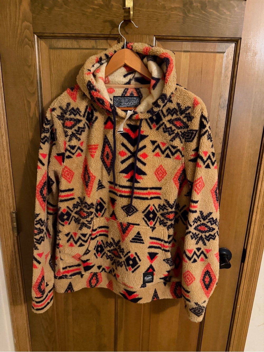 Brooklyn Cloth Sherpa Fleece Southwest Pattern Hoodie Camel Medium NWT